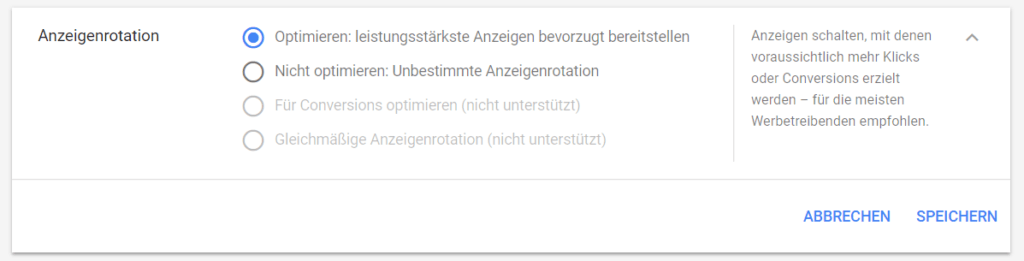 >Neue Anzeigenrotation Zwei Optionen