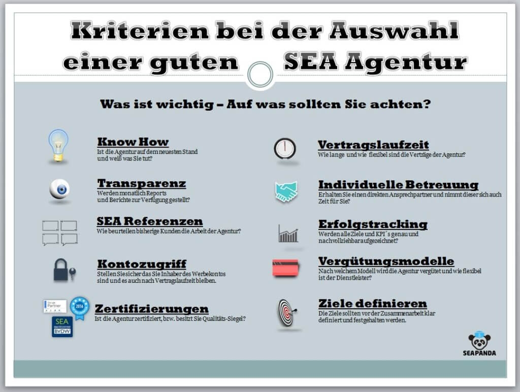 >Die wichtigsten Kriterien bei der Auswahl von einer seri&ouml;sen SEA-Agentur
