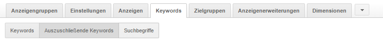 >Ausschlie&szlig;ende Keywords hinzuf&uuml;gen / Suchanfragen anzeigen