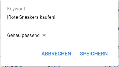 >Keywordoption exact match